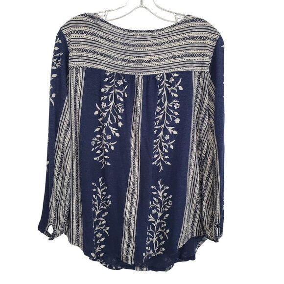Lucky Brand Women Sz L Shirt Blouse Boho Floral Peasant Tassel Tie Puff Sleeves - Picture 3 of 11